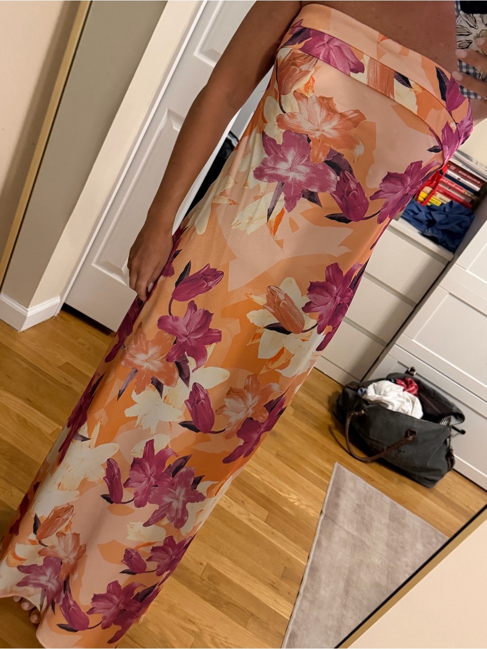 Hello Molly Peach Floral Strapless Maxi Dress